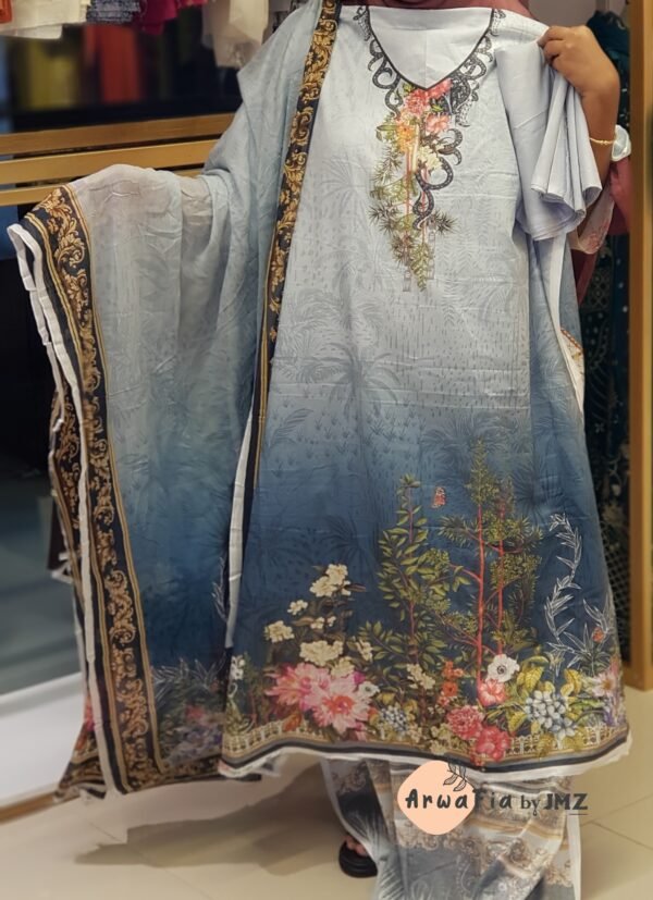 Lawn with Chiffon Dupatta [Sky-Blue]