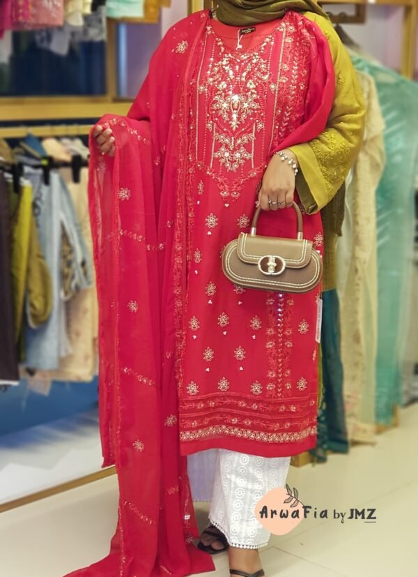 Aghanoor Chiffon 2pcs Red - Image 3