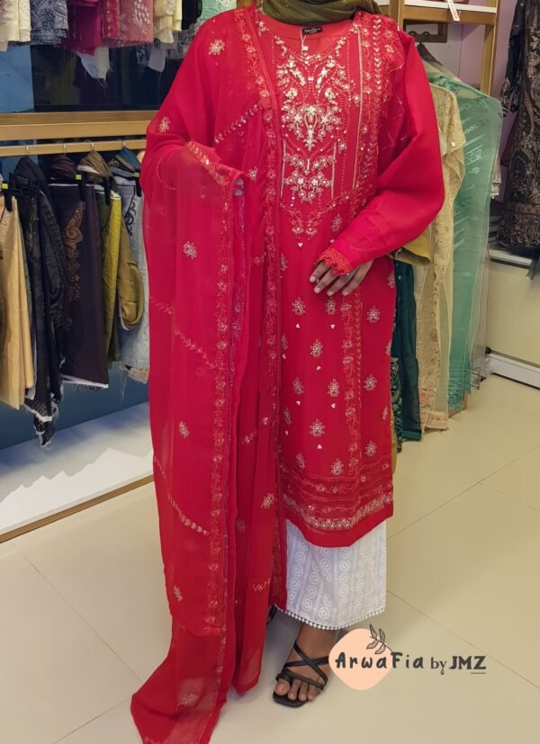 Aghanoor Chiffon 2pcs Red - Image 2